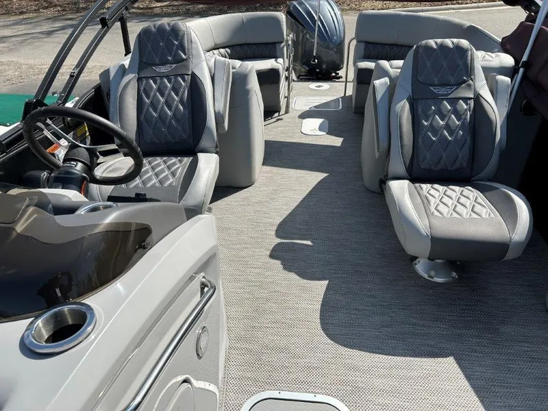 Slide: The Image of 2021 Bennington 23RFBSD boat interior with luxurious seating and modern design. - 4