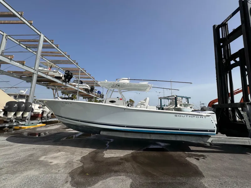 Slide: The Image of 2015 Southport 33 boat in a marina storage facility. - 3