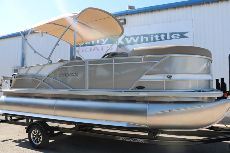 Slide: The Image of 2025 Sylvan Mirage 820 CLZ DH pontoon boat on trailer. - 12