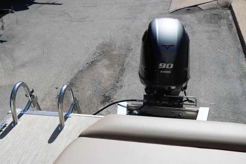 Slide: The Image of 2025 Sylvan Mirage 820 CLZ DH pontoon boat with Yamaha 90 outboard motor. - 22