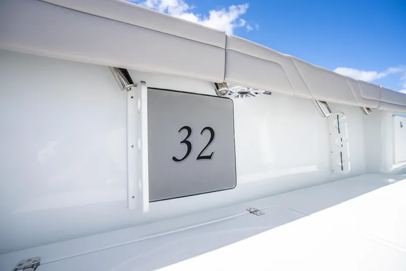 Slide: The Image of 2025 Yellowfin 32 boat interior detail with number 32. - 38