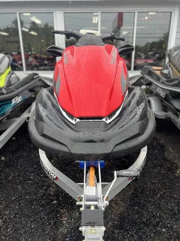 Slide: The Image of 2023 Kawasaki Waverunner Jet Ski STX, red and black, side view. - 2