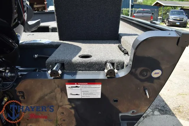 Slide: The Image of 2025 Lund 1675 Adventure SS boat rear view with Thayer's Marine logo. - 12