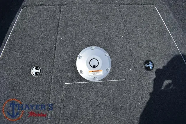 Slide: The Image of 2025 Lund 1675 Adventure SS boat deck with Thayer's Marine logo. - 17