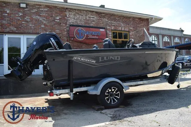 Slide: The Image of 2025 Lund 1675 Adventure SS boat on trailer at Thayer's Marine. - 39