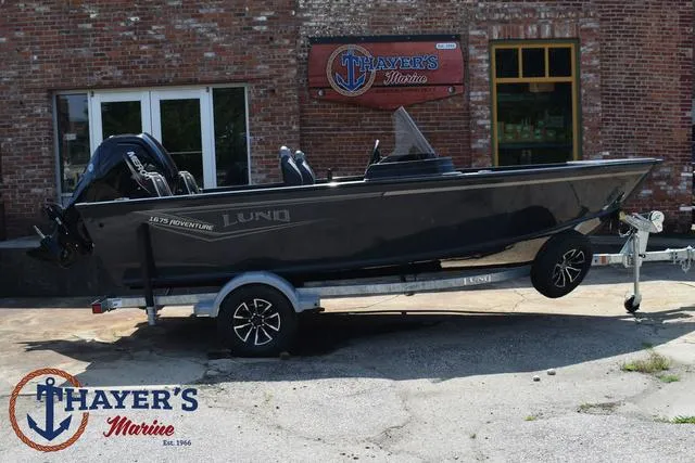 Slide: The Image of 2025 Lund 1675 Adventure SS boat on trailer at Thayer's Marine. - 41