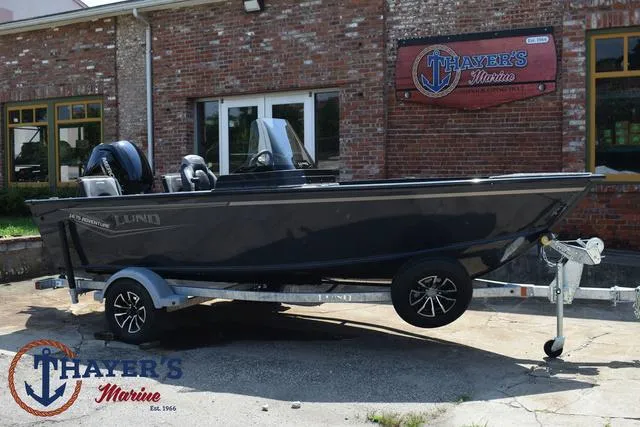 Slide: The Image of 2025 Lund 1675 Adventure SS boat on trailer at Thayer's Marine. - 42