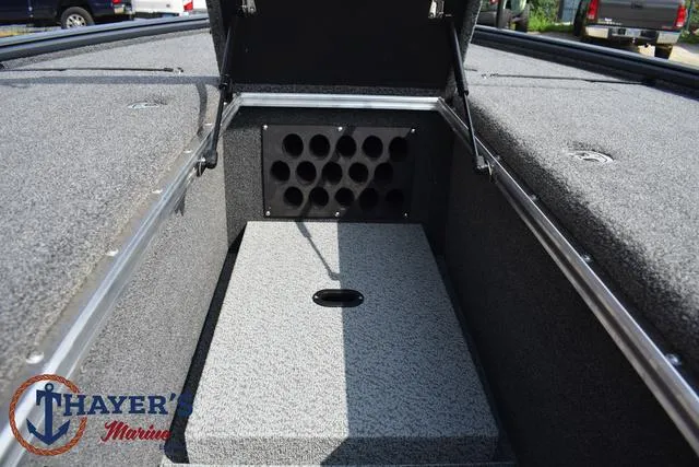 Slide: The Image of 2025 Lund 1875 Pro-V Bass XS boat storage compartment at Thayer's Marine. - 16