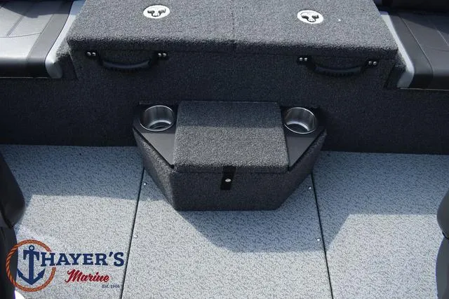 Slide: The Image of 2025 Lund 1875 Pro-V Bass XS boat interior with Thayer's Marine logo. - 32