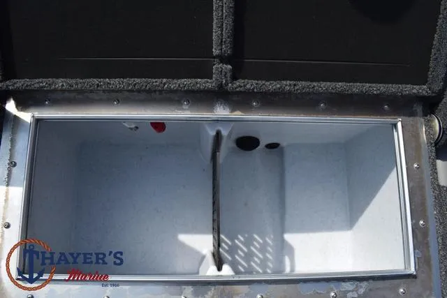 Slide: The Image of 2025 Lund 1875 Pro-V Bass XS livewell compartment, Thayer's Marine logo. - 35