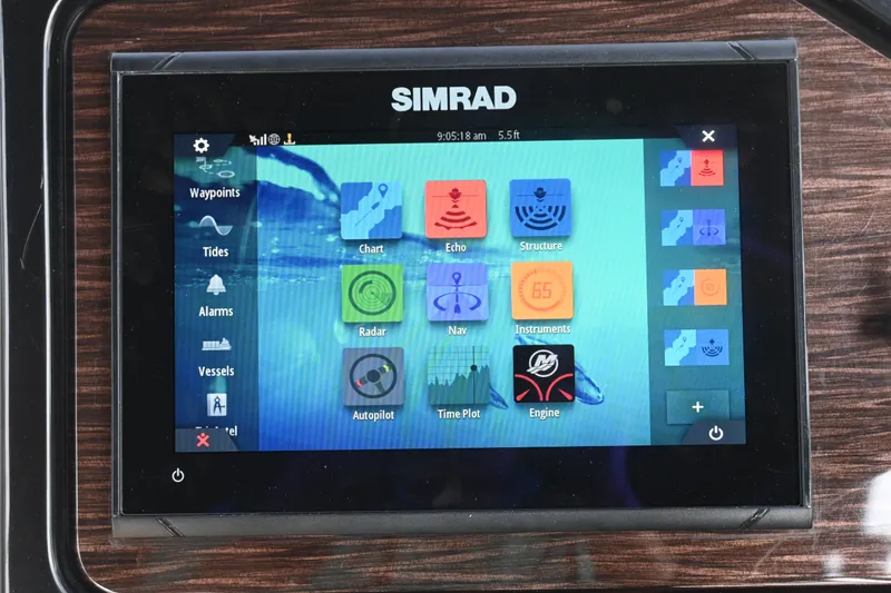 Slide: The Image of Simrad navigation display on 2018 Sea Ray Sundancer 260 boat dashboard. - 23