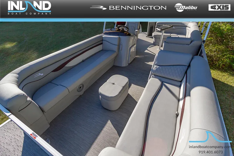 Slide: The Image of 2023 Bennington 22 SL pontoon boat interior with spacious seating and modern design. - 18