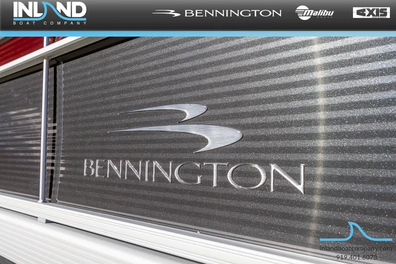 Slide: The Image of 2023 Bennington 22 SL boat side panel with logo at Inland Boat Company. - 6
