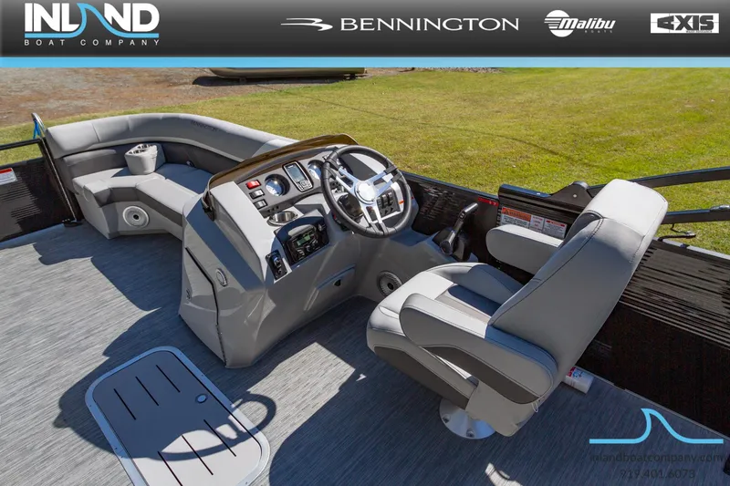 Slide: The Image of 2023 Bennington 22 SXSB pontoon boat interior with helm and seating. - 12