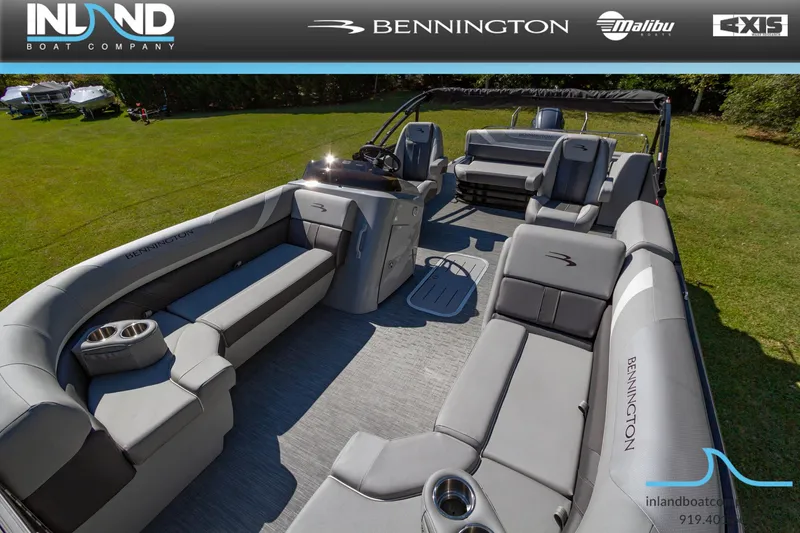 Slide: The Image of 2023 Bennington 22 SXSB pontoon boat interior with luxurious seating. - 9