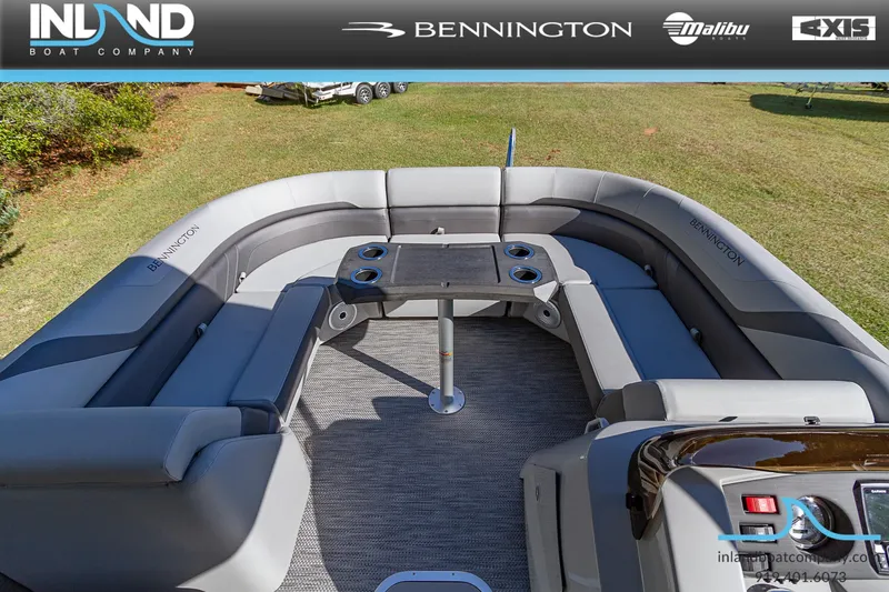 Slide: The Image of 2023 Bennington 22 SXSR pontoon boat interior with spacious seating and table. - 12