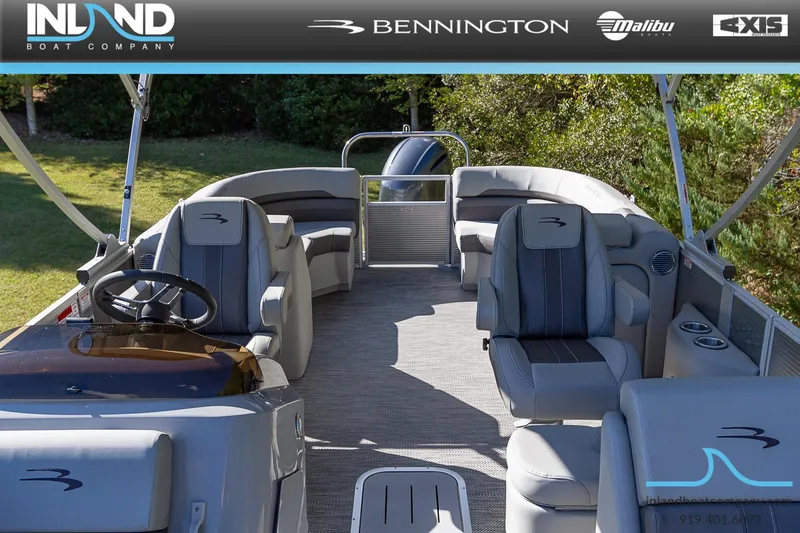 Slide: The Image of 2023 Bennington 22 SXSR pontoon boat interior with luxurious seating and modern design. - 18