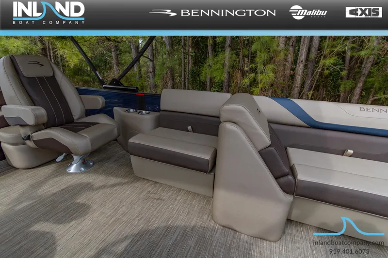 Slide: The Image of 2023 Bennington 22 SXSB boat interior with luxurious seating and modern design. - 19
