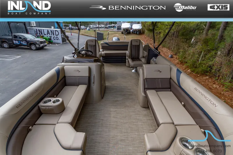 Slide: The Image of 2023 Bennington 22 SXSB pontoon boat interior with luxurious seating. - 23