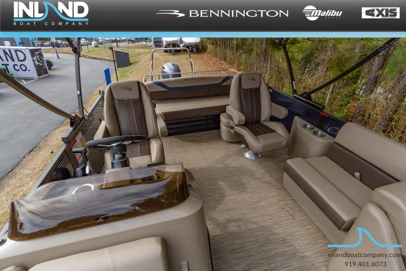 Slide: The Image of 2023 Bennington 22 SXSB pontoon boat interior with luxurious seating. - 3