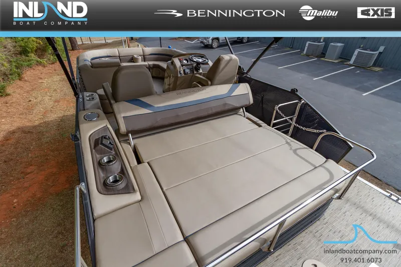 Slide: The Image of 2023 Bennington 22 SXSB boat with spacious seating and modern amenities. - 9