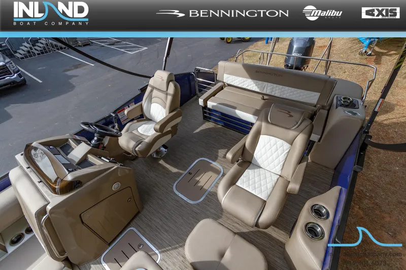 Slide: The Image of 2023 Bennington 23 LTSB pontoon boat interior with luxurious seating and modern design. - 22