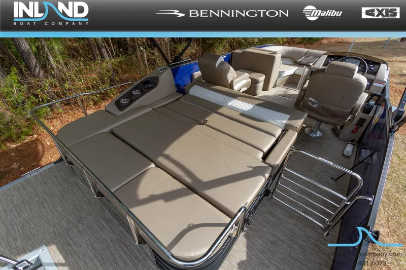 Slide: The Image of 2023 Bennington 23 LTSB pontoon boat with spacious seating and sun deck. - 4