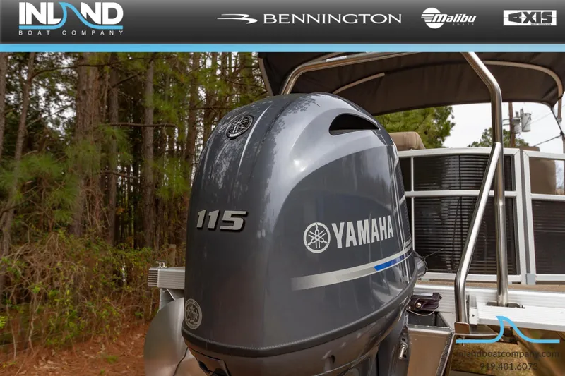 Slide: The Image of 2023 Bennington 22 SL with Yamaha 115 outboard motor, displayed by Inland Boat Company. - 9