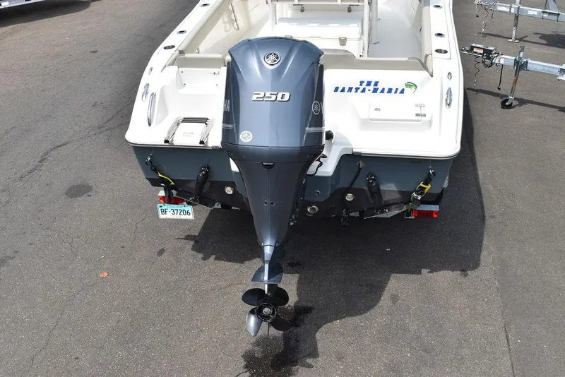 Slide: The Image of 2022 Key West 239FS boat with Yamaha 250 outboard motor, rear view. - 7
