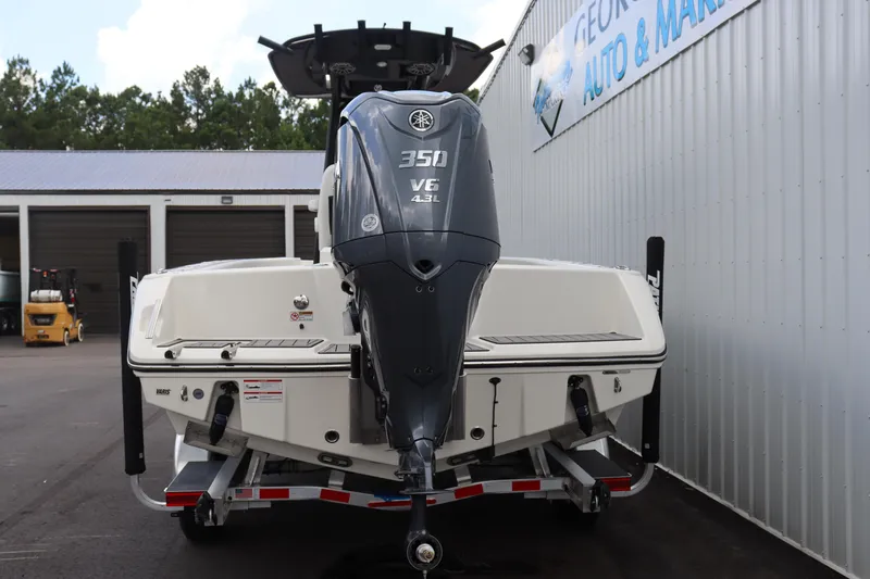 Slide: The Image of 2024 Pathfinder 2400 Open boat with Yamaha 350 V6 engine on trailer. - 4