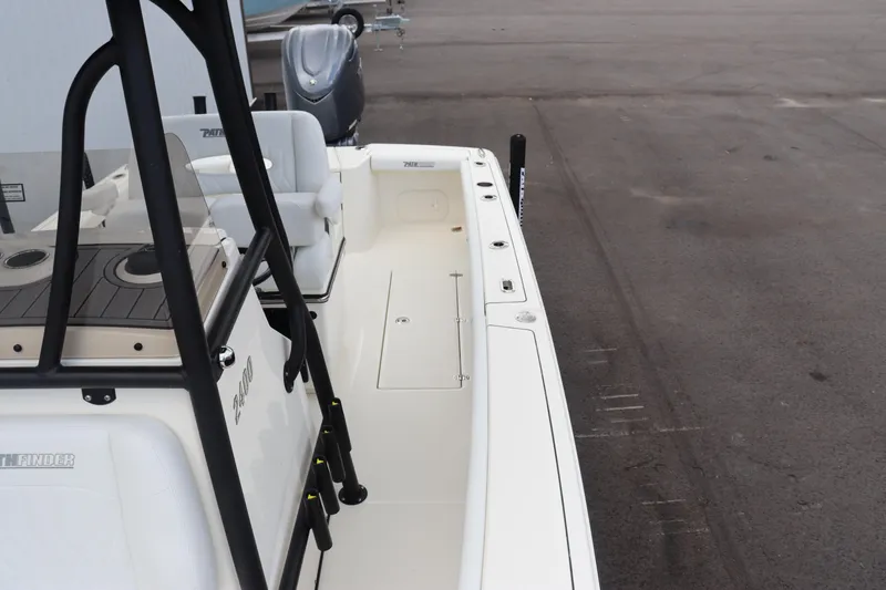 Slide: The Image of 2024 Pathfinder 2400 Open boat deck with seating and storage compartments. - 9