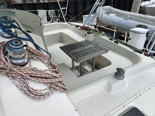 Slide: The Image of Deck of 2000 Ocean Cat 49 sailboat with ropes and winches. - 6