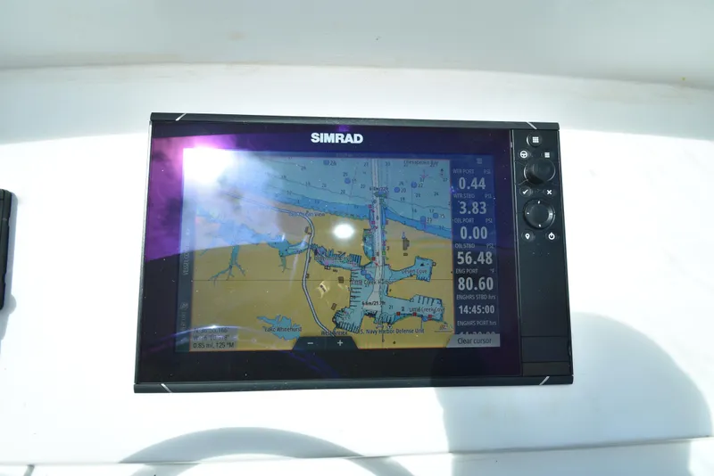 Slide: The Image of Navigation display on Custom Aljerewy Wave Master 2023 boat showing map and engine data. - 9