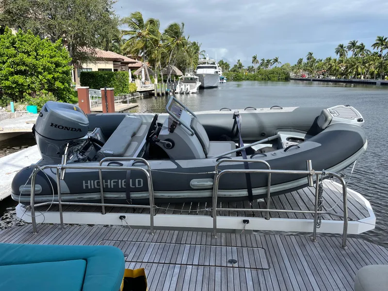 Slide: The Image of Highfield LD inflatable boat with Honda motor on Lagoon 55 yacht, 2021 model. - 14