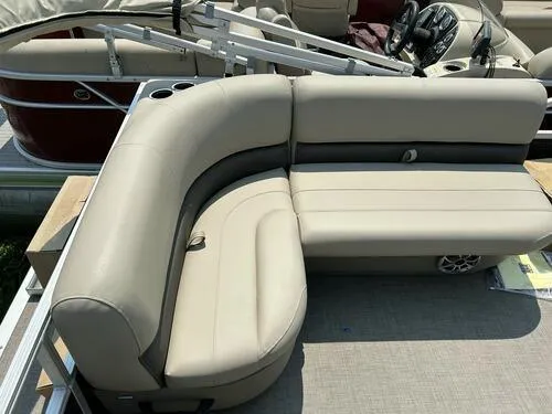 Slide: The Image of 2025 Sun Tracker Bass Buggy 16 XL Select pontoon boat seating area. - 10