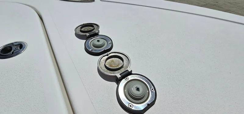 Slide: The Image of Close-up of 2023 Tidewater 232 LXF boat deck fittings. - 28