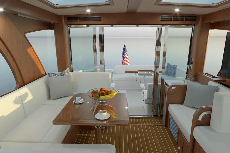 Slide: The Image of Luxurious interior of 2026 Sabre 51 Salon Express yacht with elegant seating and dining area. - 7