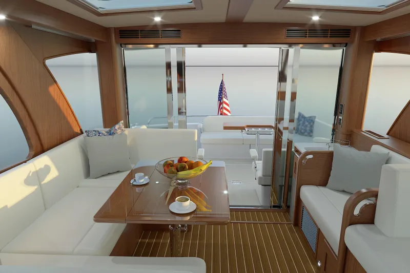 Slide: The Image of Luxurious interior of 2026 Sabre 51 Salon Express yacht with elegant seating and dining area. - 8