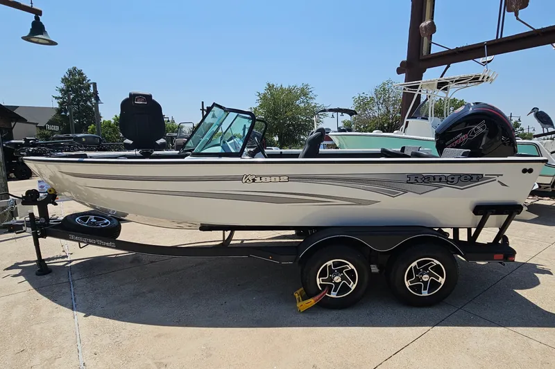 The Image of 2024 Ranger VS1882SC Angler boat on trailer, parked outdoors under clear sky. - 0