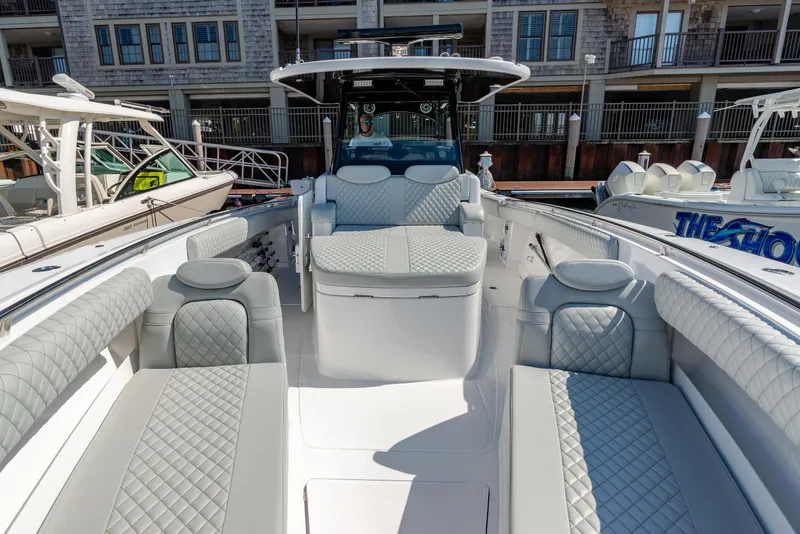 Slide: The Image of 2024 HCB 39 Speciale luxury boat with spacious seating and modern design. - 13