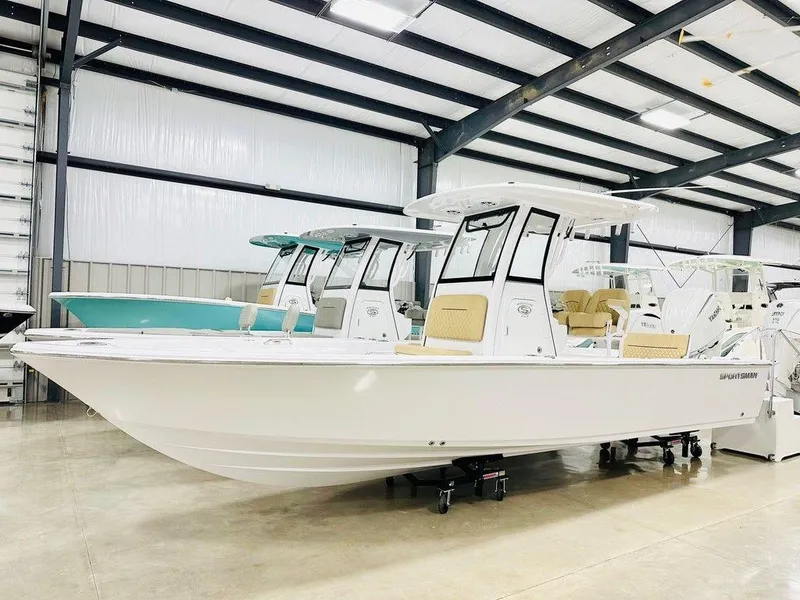 Slide: The Image of 2024 Sportsman MASTERS 247 BAY boat in showroom. - 1
