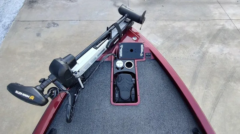 Slide: The Image of 2021 Vexus AVX1880 boat bow with trolling motor and control panel. - 1