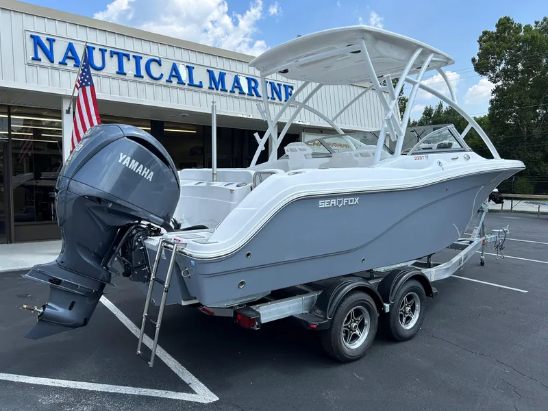 Slide: The Image of 2025 Sea Fox 228 Traveler boat with Yamaha engine at Nautical Marine dealership. - 10