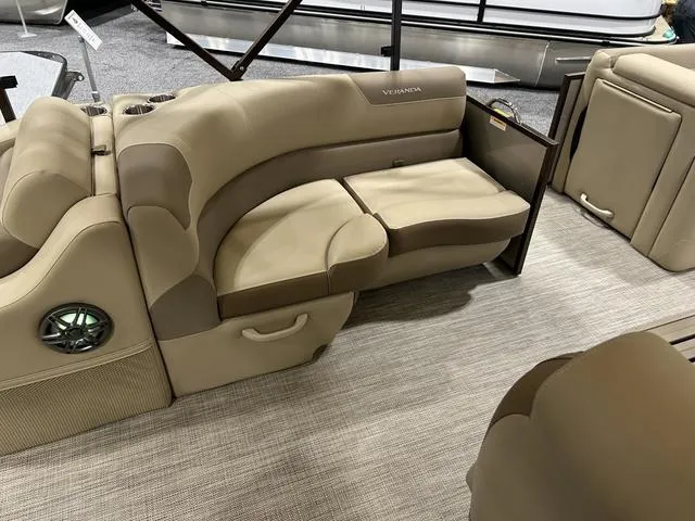 Slide: The Image of 2024 Veranda VR22RFL W/Yamaha 150 boat interior with steering console and seating. - 11