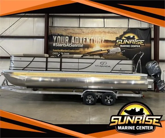 Slide: The Image of 2024 Veranda VR22RFL pontoon boat with Yamaha 150, displayed at Sunrise Marine Center. - 14