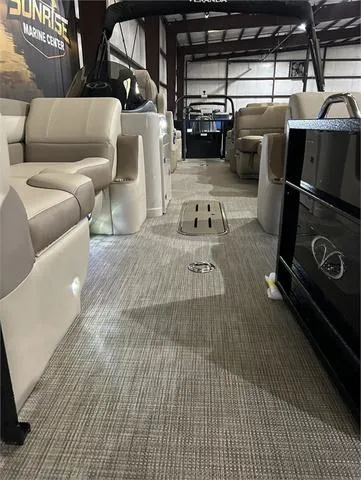 Slide: The Image of 2024 Veranda VR22RFL pontoon boat interior with Yamaha 150 engine, luxury seating, and modern design. - 9