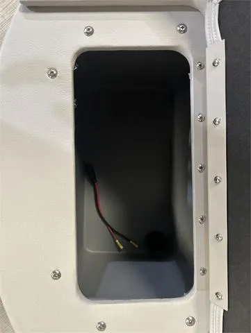 Slide: The Image of 2024 SunCatcher 20F storage compartment with wiring, featuring Yamaha 90 "SHO". - 25