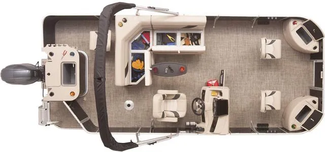 Slide: The Image of 2024 SunCatcher 20F pontoon boat with Yamaha 90 "SHO" engine, top view layout. - 26