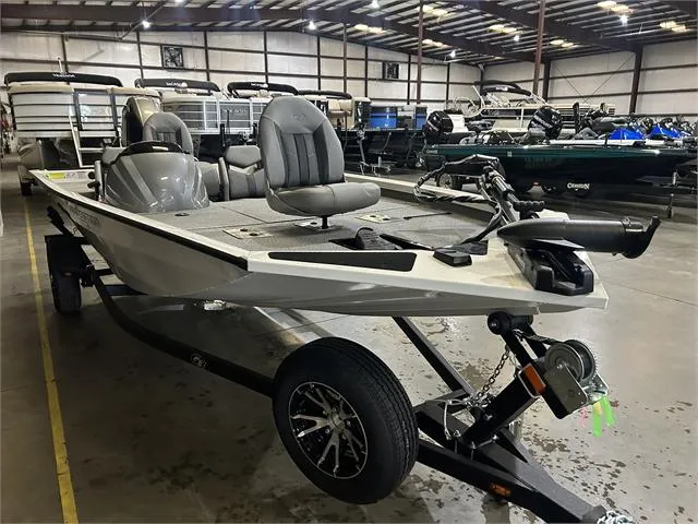 Slide: The Image of 2024 G3 Sportsman 1710 with Yamaha 90 HP SHO in showroom. - 3
