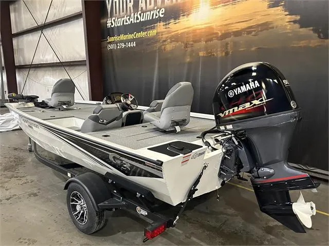 Slide: The Image of 2024 G3 Sportsman 1710 with Yamaha 90 HP SHO outboard motor in showroom. - 5